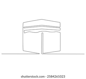 Continuous one line drawing of Kaabah building. Single line drawing illustration of Mecca city islamic holy building. Ramadan kareem concept vector art. Doodle line illustration.

