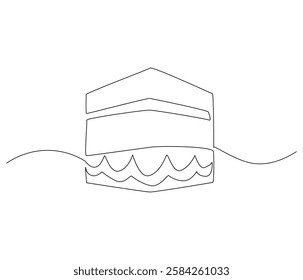 Continuous one line drawing of Kaabah building. Single line drawing illustration of Mecca city islamic holy building. Ramadan kareem concept vector art. Doodle line illustration.

