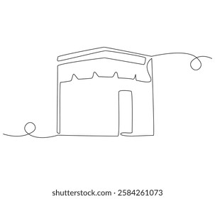 Continuous one line drawing of Kaabah building. Single line drawing illustration of Mecca city islamic holy building. Ramadan kareem concept vector art. Doodle line illustration.

