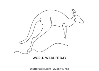 Dibujo continuo de una línea a 
canguro. Concepto del Día Mundial de la Vida Silvestre. Ilustración gráfica vectorial de diseño de líneas simples.