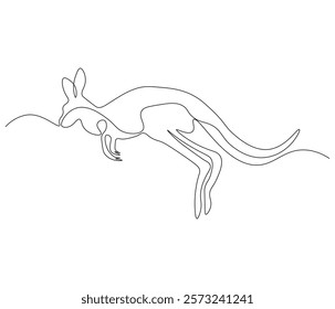 Continuous one line drawing of kangaroo. Single line drawing illustration of kangaroo for zoo icon. Australian mascot. Concept vector art. Doodle line illustration. 
