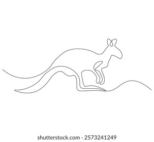 Continuous one line drawing of kangaroo. Single line drawing illustration of kangaroo for zoo icon. Australian mascot. Concept vector art. Doodle line illustration. 
