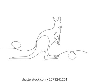 Continuous one line drawing of kangaroo. Single line drawing illustration of kangaroo for zoo icon. Australian mascot. Concept vector art. Doodle line illustration. 
