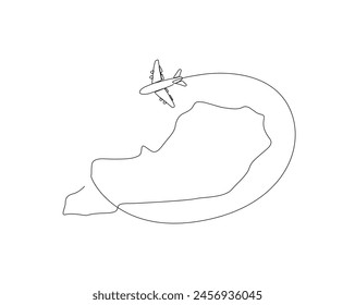 Continuous one line drawing of Kentucky map with airplane. Kentucky - America map combined with airplane simple outline vector illustration. Editable stroke.