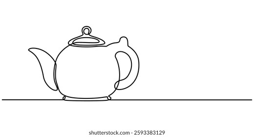 Continuous one line drawing of kettle with handle. Camping cooking equipment gas stove kettle. Vector illustration, Continuous one line drawing of coffee maker pot drip kettle - barista equipment. pro