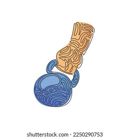 Continuous one line drawing Kettlebell weight. Hand lifted kettlebell. Rise hand with kettlebell for business, logo, t-shirt. Swirl curl style. Single line draw design vector graphic illustration