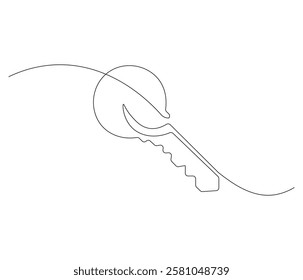 Continuous one line drawing of key. Single line drawing illustration of key for unlock ability. Key concept vector art. Doodle line illustration.