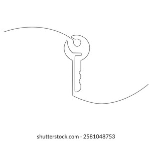 Continuous one line drawing of key. Single line drawing illustration of key for unlock ability. Key concept vector art. Doodle line illustration.