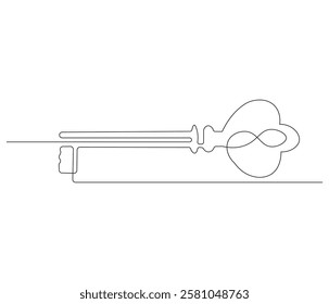 Continuous one line drawing of key. Single line drawing illustration of key for unlock ability. Key concept vector art. Doodle line illustration.