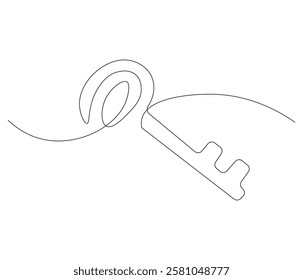 Continuous one line drawing of key. Single line drawing illustration of key for unlock ability. Key concept vector art. Doodle line illustration.