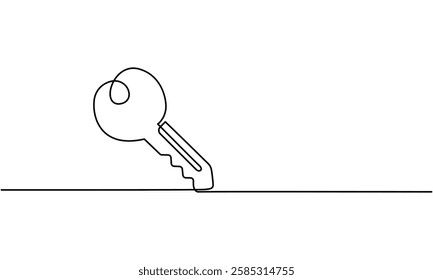Continuous One line drawing of a key, perfect for real estate or security concepts.