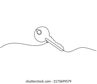continuous one line drawing of keys. Real estate keys icon. Success keys, solutions, opportunities and safety concept in doodle style.