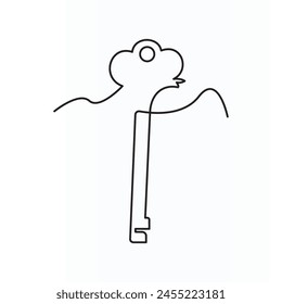 Continuous one line drawing of keys, vector illustration, single line art design
