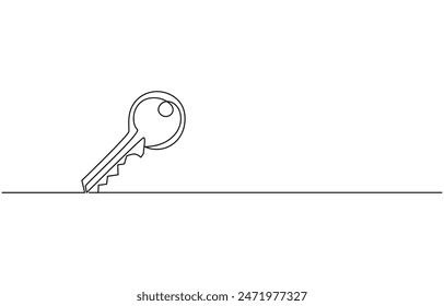 continuous one line drawing of keys. Real estate keys icon. Success keys, solutions, opportunities and safety concept in doodle style. Continuous line drawing of key