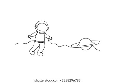 Continuous one line drawing Kids astronauts. space concept. Single line draw design vector graphic illustration.