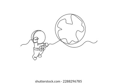 Continuous one line drawing Kids astronauts. space concept. Single line draw design vector graphic illustration.