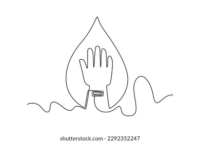 Continuous one line drawing kids hand blood donation. World blood day concept. Single line draw design vector graphic illustration.