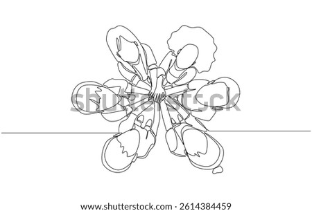 Continuous one line drawing of kids unite hands together, solidarity among children concept, single line art
