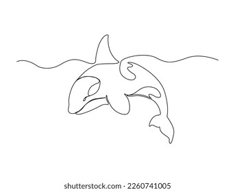 Continuous one line drawing of killer whale. Simple illustration of orca whale line art vector illustration