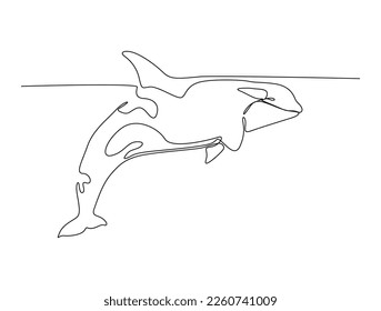 Continuous one line drawing of killer whale. Simple illustration of orca whale line art vector illustration