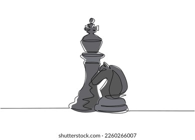 Continuous one line drawing king and knight chess logo. Set of emblems and signs for chess sport tournament. Successful challenge flat isolated. Single line draw design vector graphic illustration