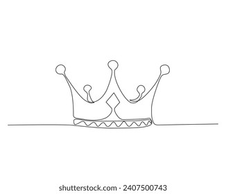 Continuous one line drawing of king crown. Royal crown line art vector illustration. Editable stroke.