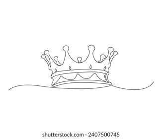 Continuous one line drawing of king crown. Royal crown line art vector illustration. Editable stroke.