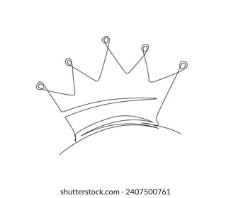 Continuous one line drawing of king crown. Royal crown line art vector illustration. Editable stroke.