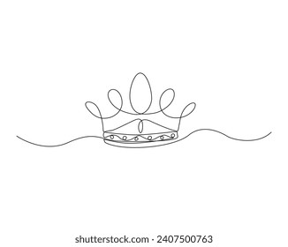 Continuous one line drawing of king crown. Royal crown line art vector illustration. Editable stroke.