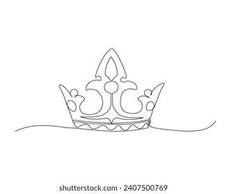 Continuous one line drawing of king crown. Royal crown line art vector illustration. Editable stroke.