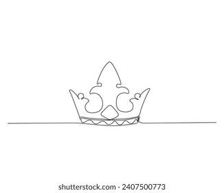 Continuous one line drawing of king crown. Royal crown line art vector illustration. Editable stroke.