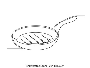 Continuous one line drawing of a kitchen pan. Cooking pan isolated on a white background. Vector illustration