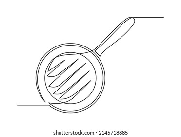 Continuous one line drawing of a kitchen pan. Cooking pan isolated on a white background. Vector illustration