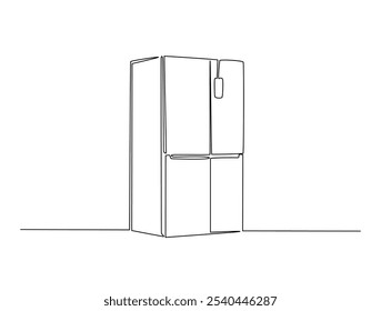 Continuous one line drawing of kitchen refigerator. kitchen refigerator in single line draw vector illustration. Editable vector. 
