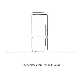 Continuous one line drawing of kitchen refigerator. kitchen refigerator in single line draw vector illustration. Editable vector. 
