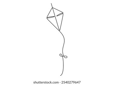 Continuous one line drawing of kite vector illustration