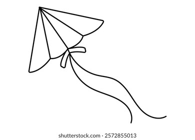 Continuous one line drawing of kite outline vector illustration