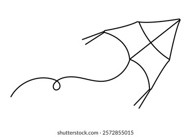 Continuous one line drawing of kite outline vector illustration