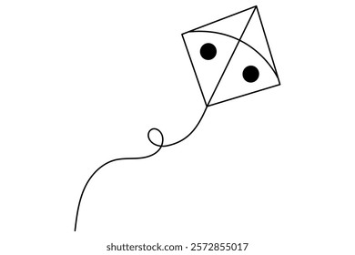 Continuous one line drawing of kite outline vector illustration