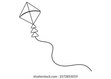 Continuous one line drawing of kite outline vector illustration