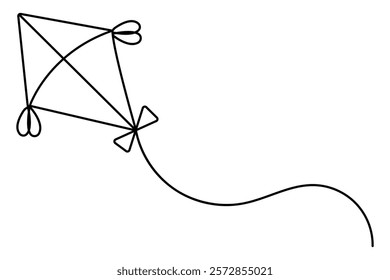 Continuous one line drawing of kite outline vector illustration