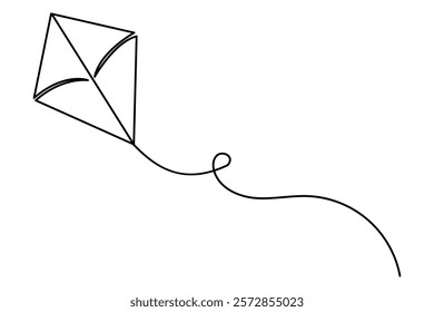 Continuous one line drawing of kite outline vector illustration