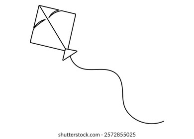 Continuous one line drawing of kite outline vector illustration