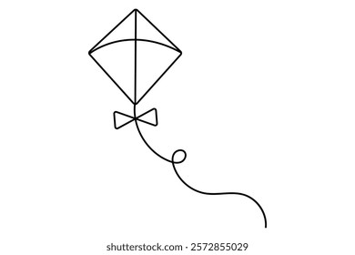 Continuous one line drawing of kite outline vector illustration