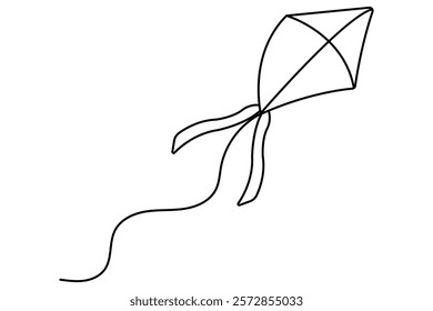 Continuous one line drawing of kite outline vector illustration