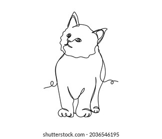Dibujo continuo de una línea del icono del gato gatito en la silueta sobre un fondo blanco. Linear estilizado.
