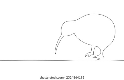 Continuous one line drawing kiwi bird. Vector illustration birds Australian banner concept line art, outline silhouette.