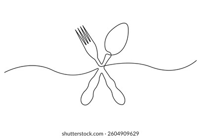 Continuous one line drawing of a knife, spoon, and fork, line art. simple drawing. vector illustration.