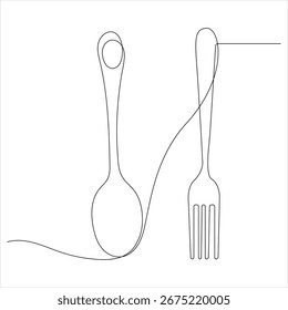 Dibujo continuo de una línea de Ilustración vectorial de contorno de cuchara de tenedor de cuchillo