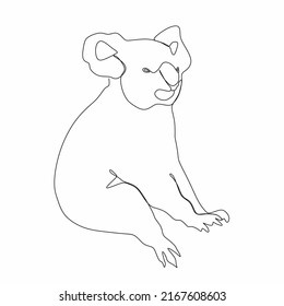 Continuous one line drawing of koala silhouette. Line art of koala in abstract hand drawn style. Animal themed simple ink vector illustration. Simple and minimalist animal doodle art.